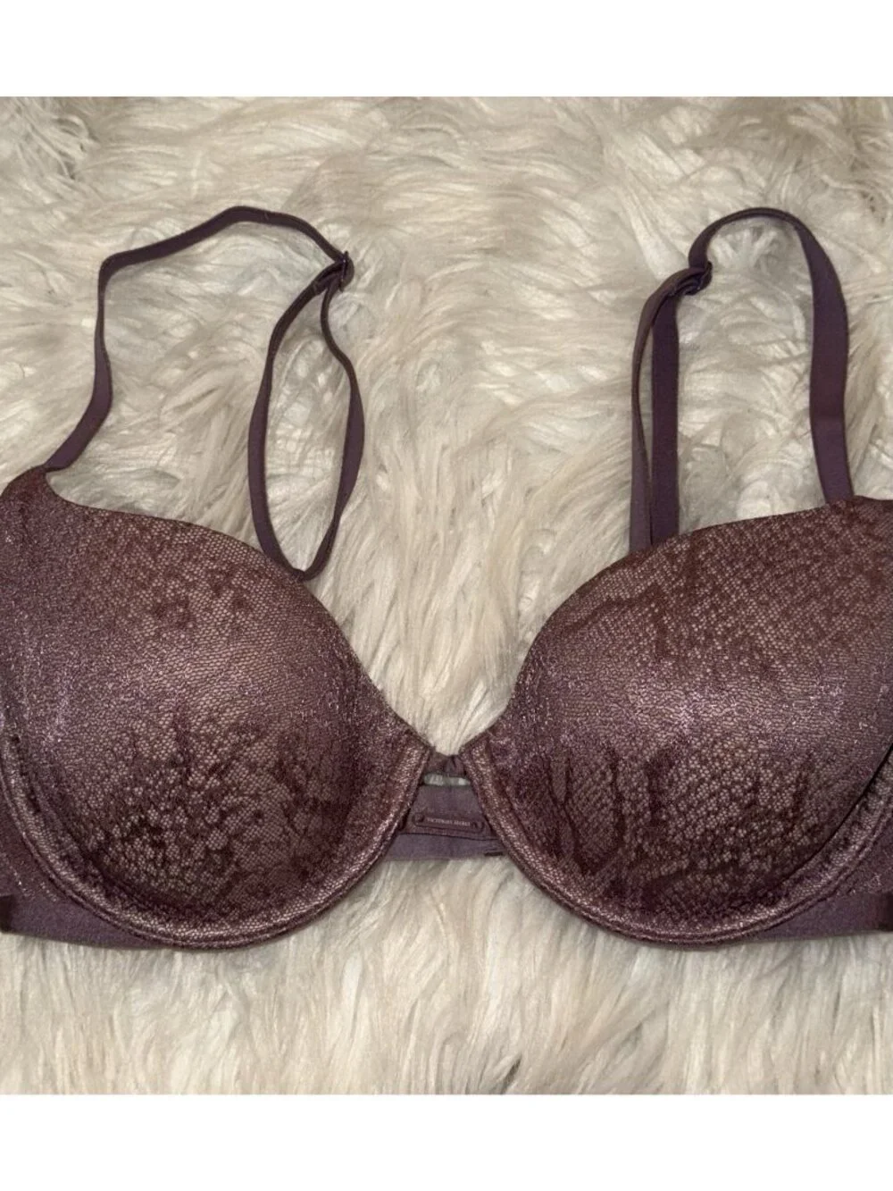 Victorias Secret Lined Demi Bra Lace Snakeskin Print Underwire Womens 32D Purple